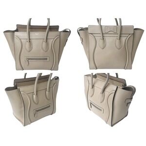 Celine Shoppper Bag Leather Shoulder Bag Tan Tote Luggage Beige